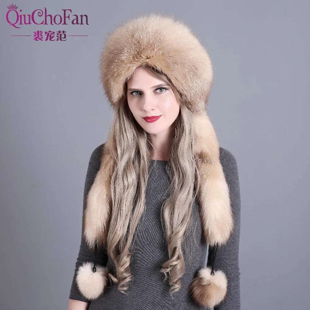Women's Winter Hats Genuine Fox Fur 