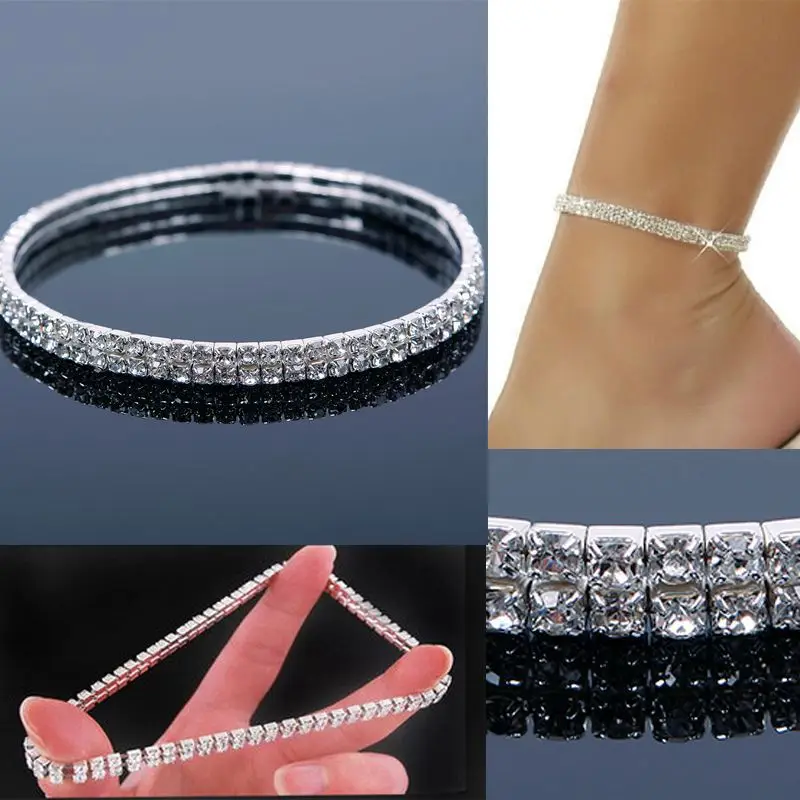 1Pcs Foot anklet Double Stretch Rhinestone Silver Plated Gold  Anklet Foot Fashion Jewelry Foot Chain Leg Bracelet  #56919-animated-img
