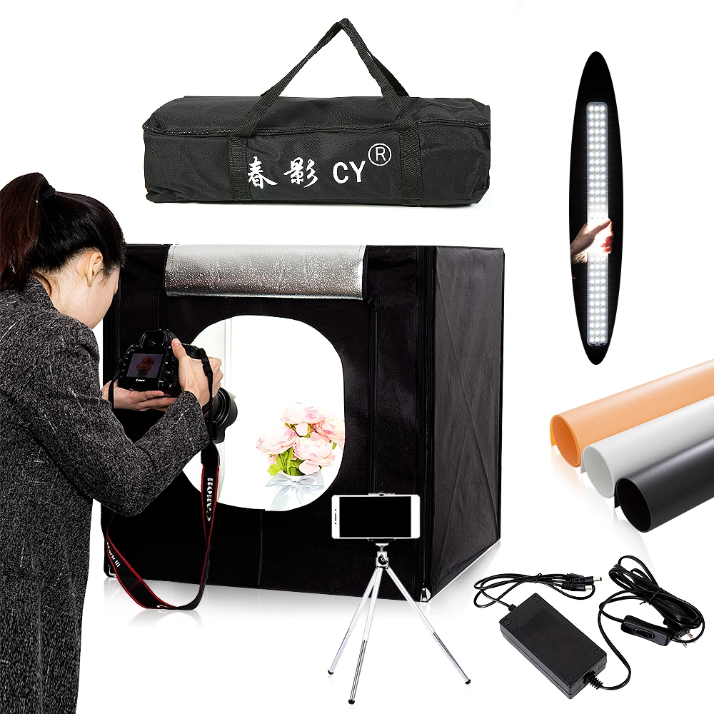 CY 60*60cm LED Photo Studio light tent Softbox Shooting Light Tent Soft Box + Portable Bag + AC Adapter for Jewelry Toys Shoting-animated-img