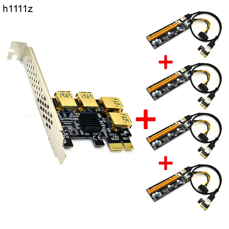 Riser USB 3.0 PCI-E Express 1x to 16x Riser Card Adapter PCIE 1 to 4 Slot PCIe Port Multiplier Card for BTC Bitcoin Miner Mining