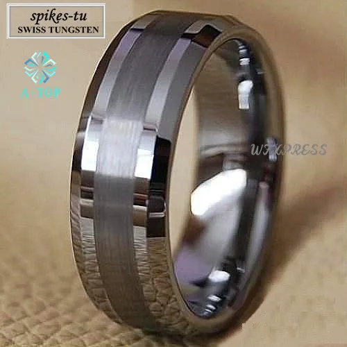 Titanium Color Two Tone Tungsten Carbide ring Men's Wedding Band Ring Bridal Jewelry Customized Jewelry  Free Shipping-animated-img
