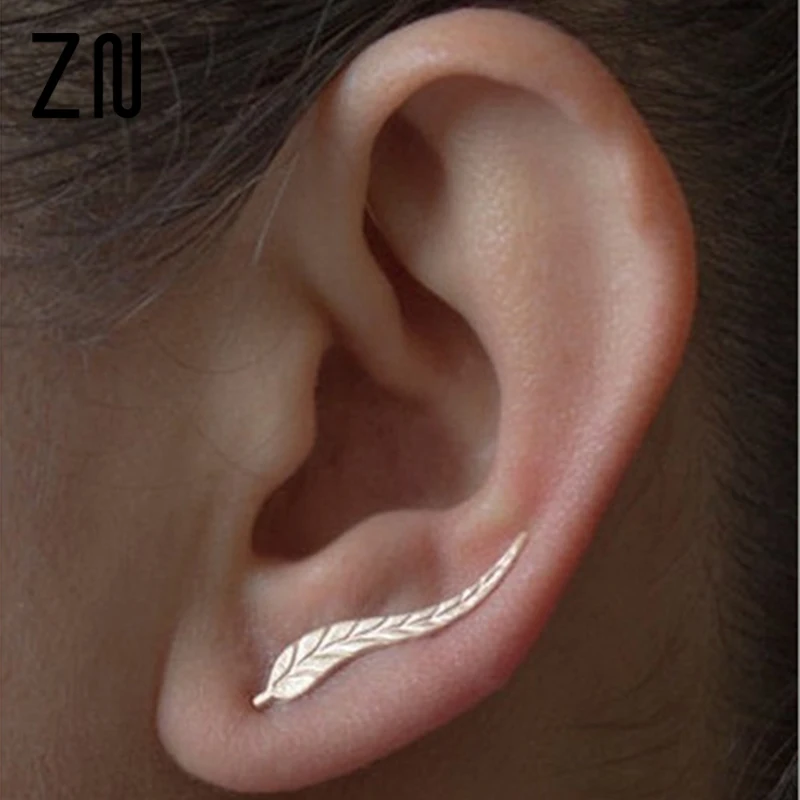 ZN Fashion Vintage Jewelry Exquisite Gold Leaf Earrings Modern Beautiful Feather Stud Earrings For Women Birthday Party Gifts-animated-img