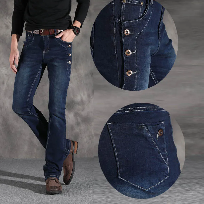 Flared Jeans Men Vintage Stretch 