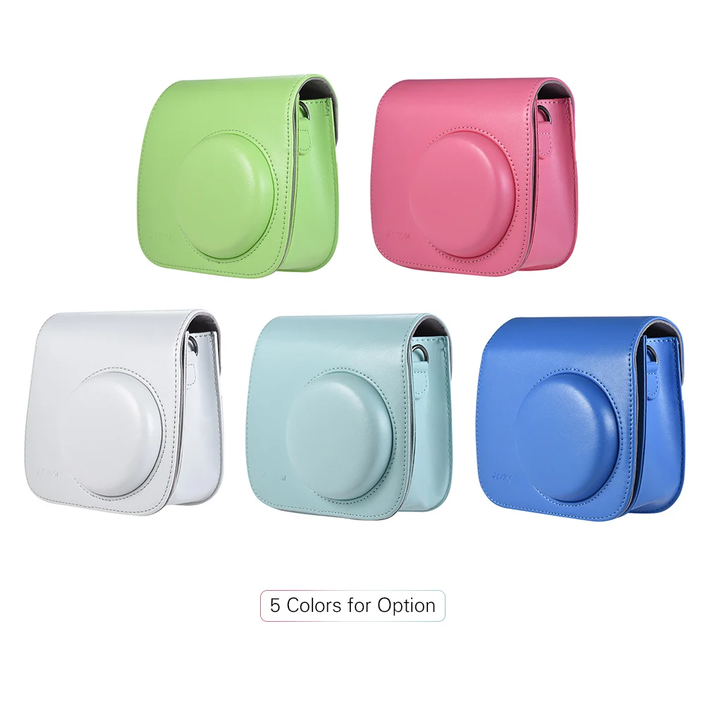 Andoer PU Instant Camera Bag Case with Strap for Fujifilm Instax Mini 8/9/8+ Flamingo Pink/Blue/White/Green-animated-img
