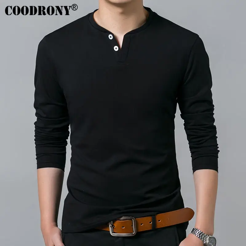 COODRONY T-Shirt Men 2019 Spring Autumn New Long Sleeve Henry Collar T Shirt Men Brand Soft Pure Cotton Slim Fit Tee Shirts 7625-animated-img