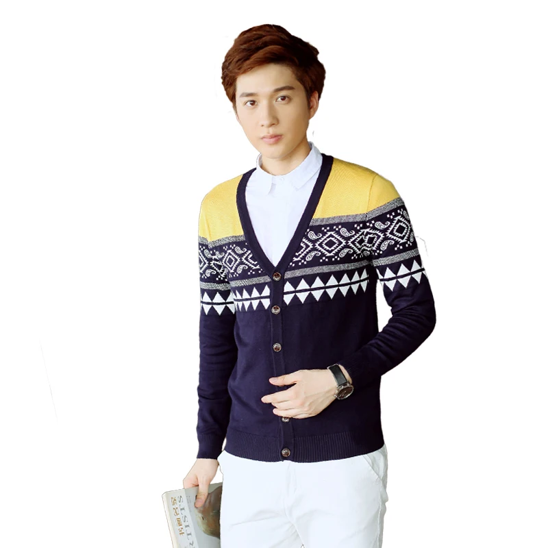 Men Casual Cardigans Jacquard Knitted 