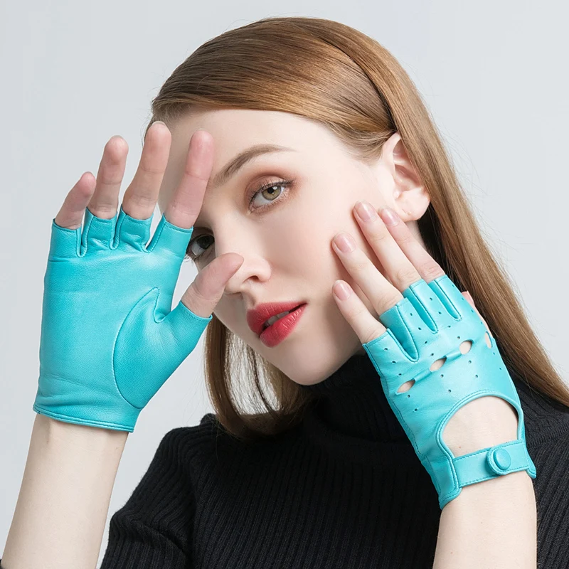 leather gloves blue