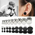 Punk Style Medical Titanium Black  Round Barbell Stud Earrings Women Men's Gothic Jewelry Rock  Piercing Earring 1 Pair preview-1