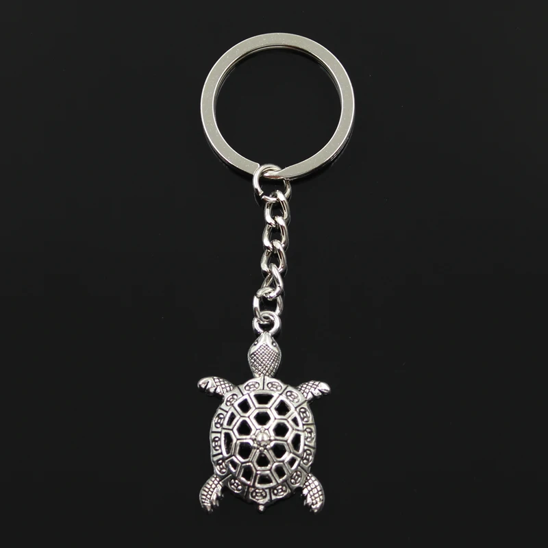 Fashion 30mm Key Ring Metal Key Chain Keychain Jewelry Antique Bronze Silver Color Hollow Tortoise Turtle Sea 38x25mm Pendant-animated-img