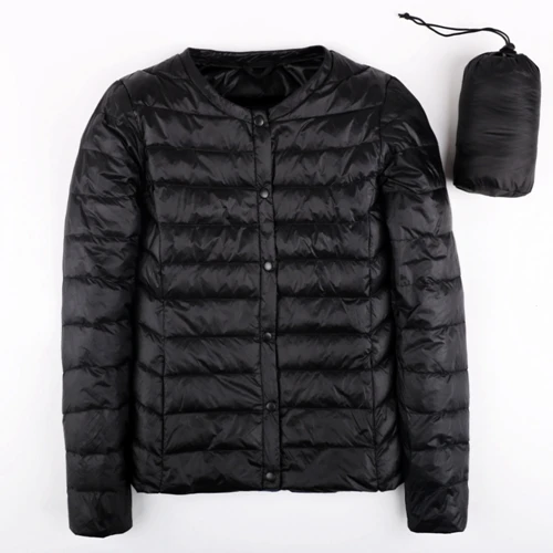 ultra light down collarless jacket