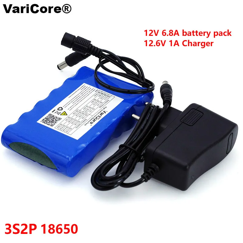 VariCore Portable Super 18650 Rechargeable Lithium Ion battery pack capacity DC 12 V 6800 Mah CCTV Cam Monitor 12.6V 1A Charger-animated-img