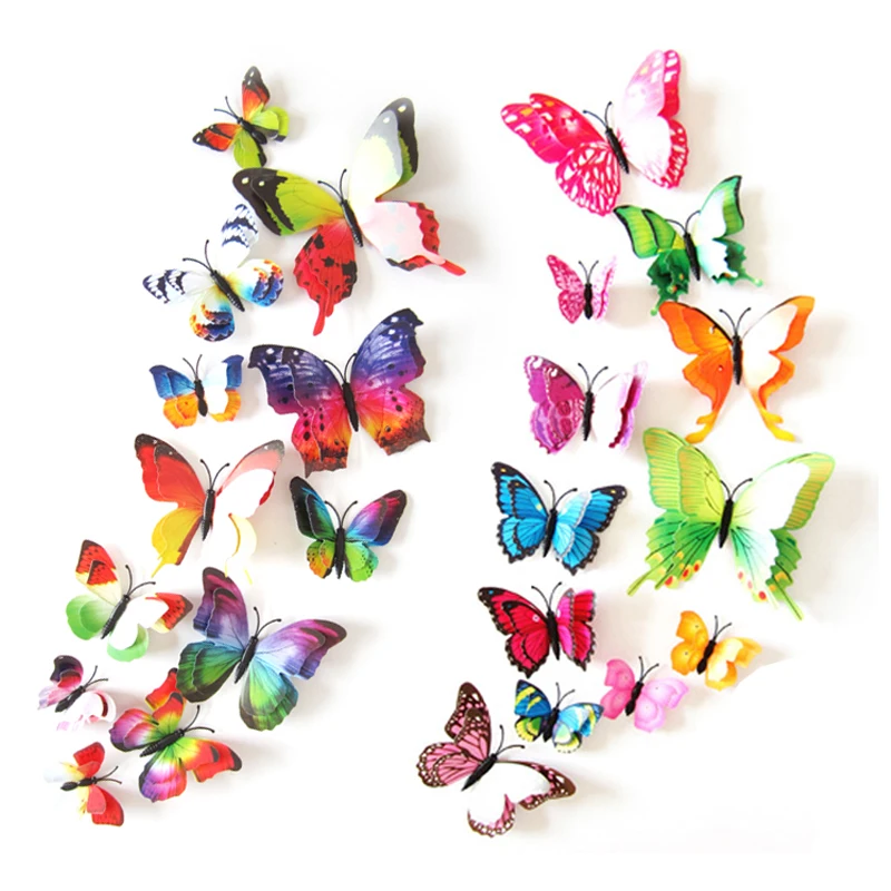12Pcs 3D Double Layer Butterfly Wall Sticker on The Wall for Home Decor DIY  Butterflies Fridge Magnet Stickers Room Decoration