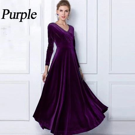 TingYiLi Winter Women Velvet Dress Long 