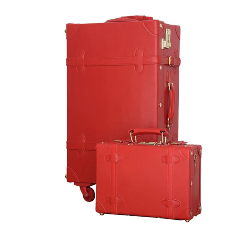 red leather luggage set