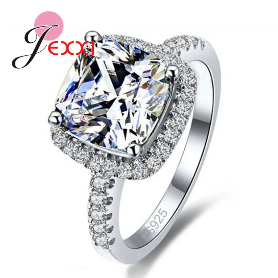 Luxury Geniune 925 Sterling Silver Wedding Engagement Rings Shiny Stone Cubic Zirconia Jewelry For Bridal Big Promotion-animated-img
