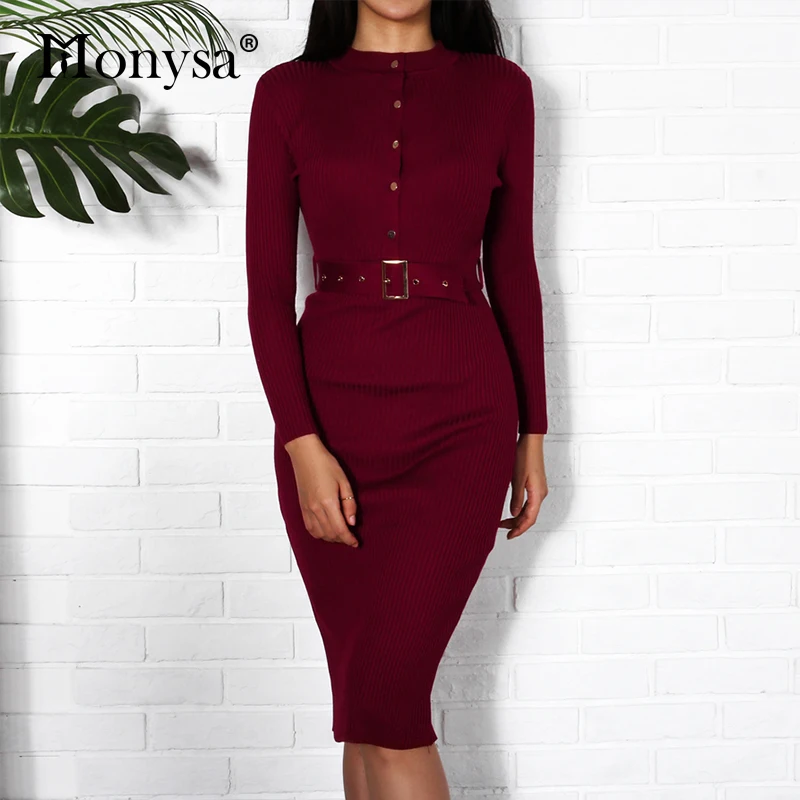 Women Midi Sweater Dress Autumn Winter 