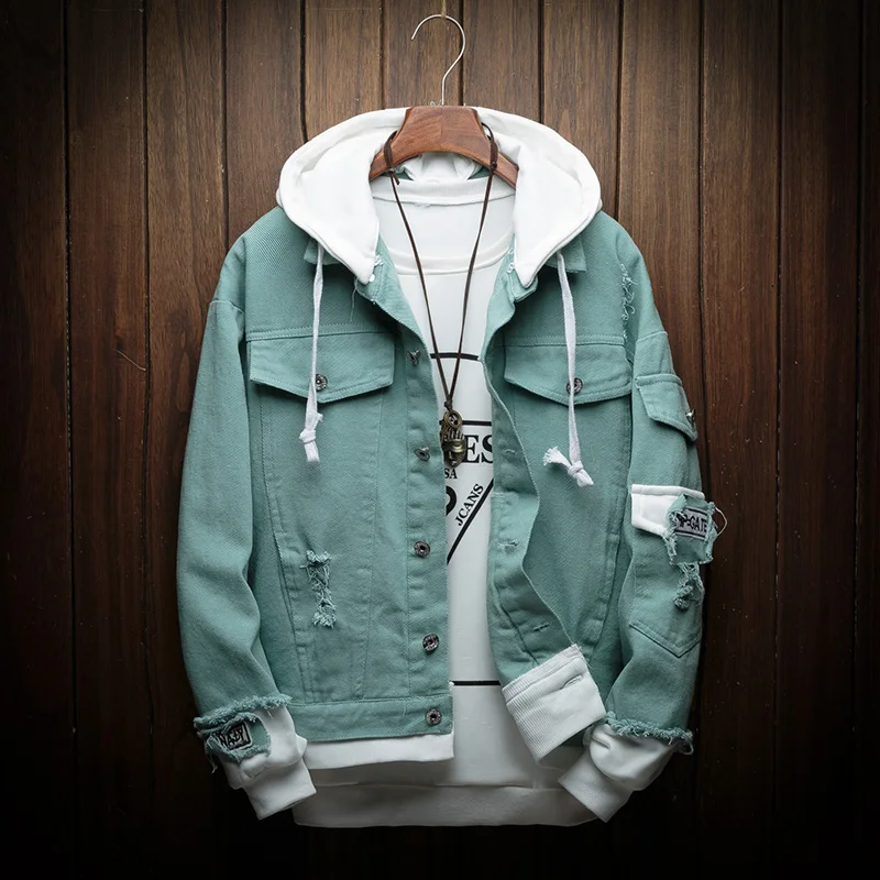 2019 Autumn New Hooded Denim Jacket Men 