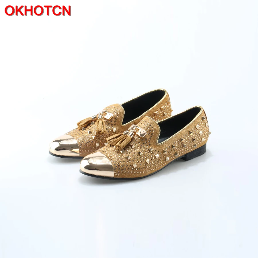 Купить Мужская обувь | OKHOTCN Men gold spike plus size yellow suede ...