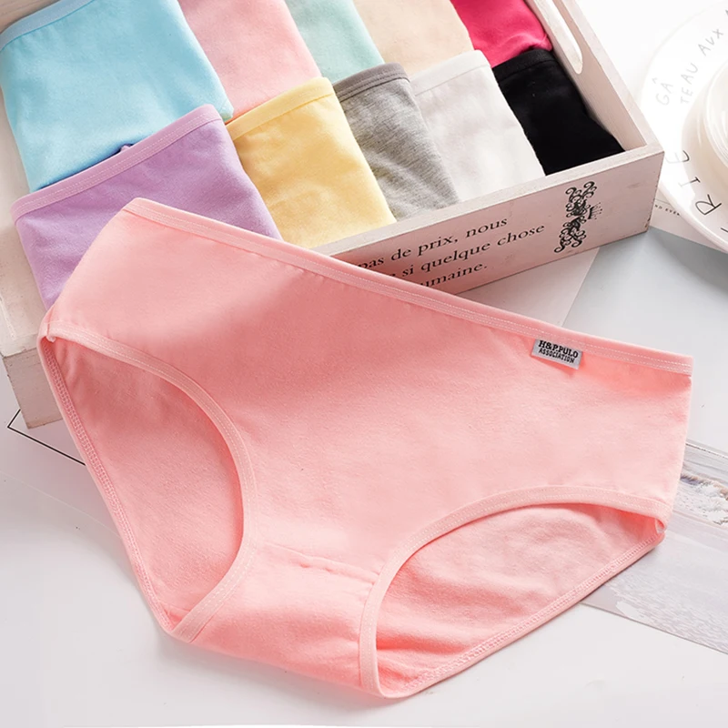 3Pcs/Set Candy Color Underwear Womens Comfortable High-quality Cotton  Panties Mid-waist Breathable Underpanties Plus Size Briefs