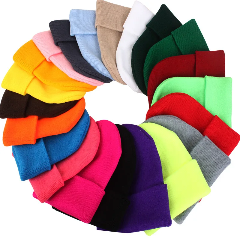 25 Solid Colors Men Women Woolen Knitted Beanie Hat Cap Winter Warm soft Cotton Ski Caps Gorro Skull knit Cap Mens Hats-animated-img