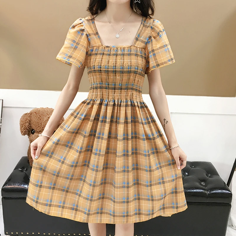 tartan puff sleeve dress