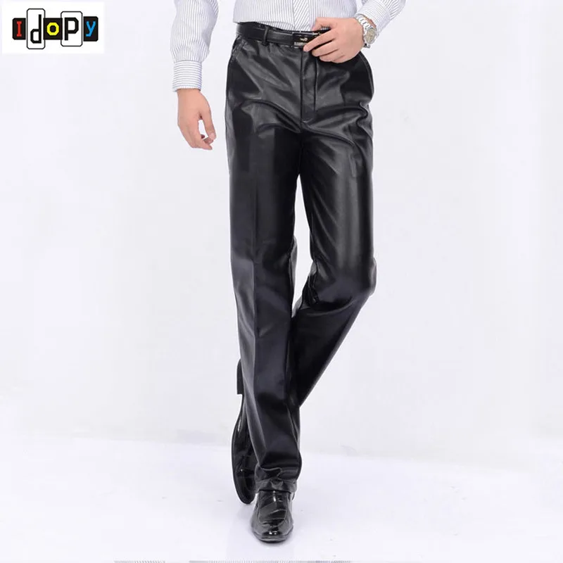 New Autumn Winter Male Fashion PU Pants Men Faux Leather Loose Straight Motorcycle Windproof Trousers Plus Size For Male-animated-img