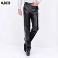 New Autumn Winter Male Fashion PU Pants Men Faux Leather Loose Straight Motorcycle Windproof Trousers Plus Size For Male preview-1