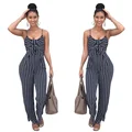 Elegant Striped Sexy Spaghetti Strap Rompers Womens Jumpsuit Sleeveless BacklessBow Casual Wide legs Jumpsuits Leotard Overalls preview-3