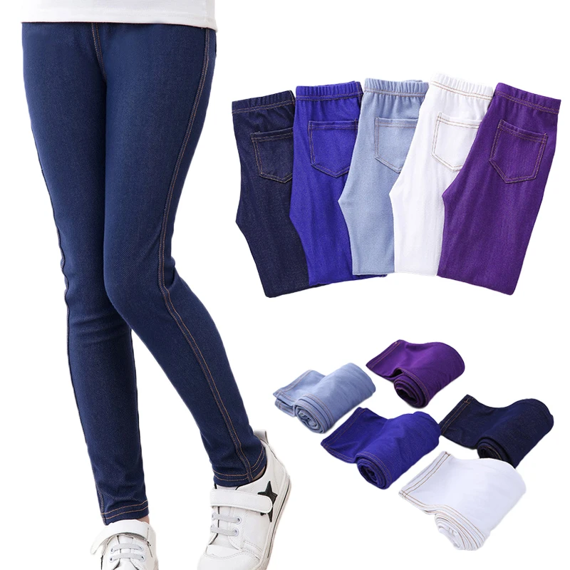 Αγορά Ρούχα για κορίτσια  Spring Summer Girls Elastic Skinny Pants Solid  Color Kids Stretch Trousers 3-12Yrs Children Lmitation Denim Fabric Jeans  Pants