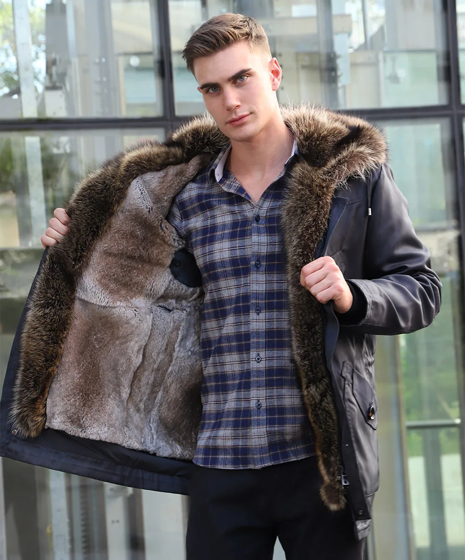 Men Jacket Winter Real Rabbit Fur Coat 