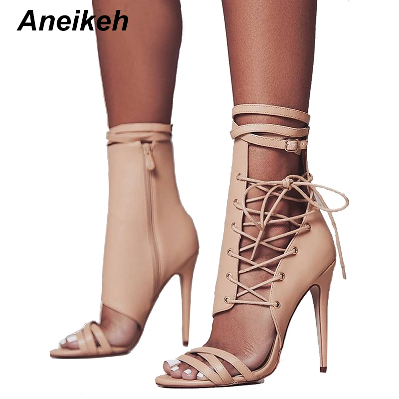 Aneikeh Roman Buckle Strap Shoes Women 
