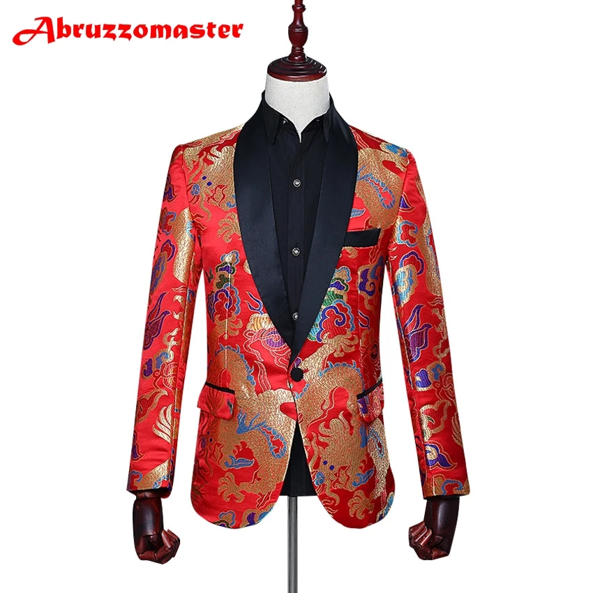 Купить Костюмы и блейзеры Animal Print Suit Jacket Red Print Suit Blazer Shawl Lapel Man