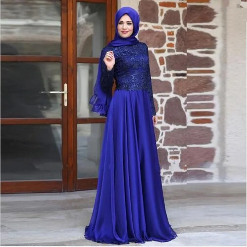 long sleeve muslim evening dress