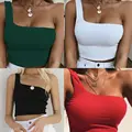 Women Lady Female One Shoulder Crop Tops Sleeveless T-Shirt Tank Tops Summer Beach Vest Bare Midriff Summer Fashion Clothes preview-6