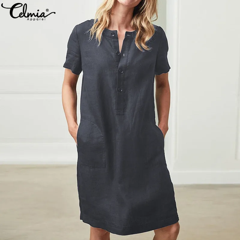 Women Linen Shirt Dresses Celmia 2022 