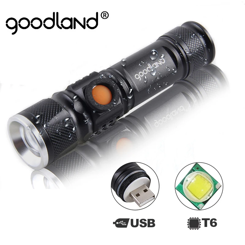 Goodland USB LED Flashlight Rechargeable LED Torch Light Lanterna T6 High Power Battery Lantern Tactical Flashlight for Bicycle-animated-img