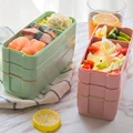 TUUTH Microwave Lunch Box 3 Layer 900ml Storage Box Wheat Straw Fruit Salad Rice Bento Box Food Container for School Office preview-4