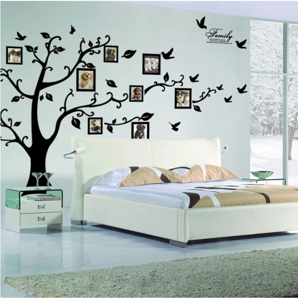 Free Shipping:Large 200*250Cm/79*99in Black 3D DIY Photo Tree PVC Wall Decals/Adhesive Family Wall Stickers Mural Art Home Decor-animated-img