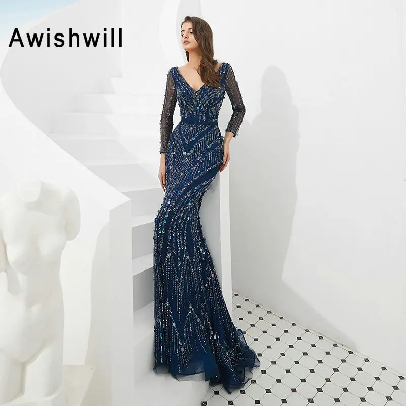 dark blue dinner dress