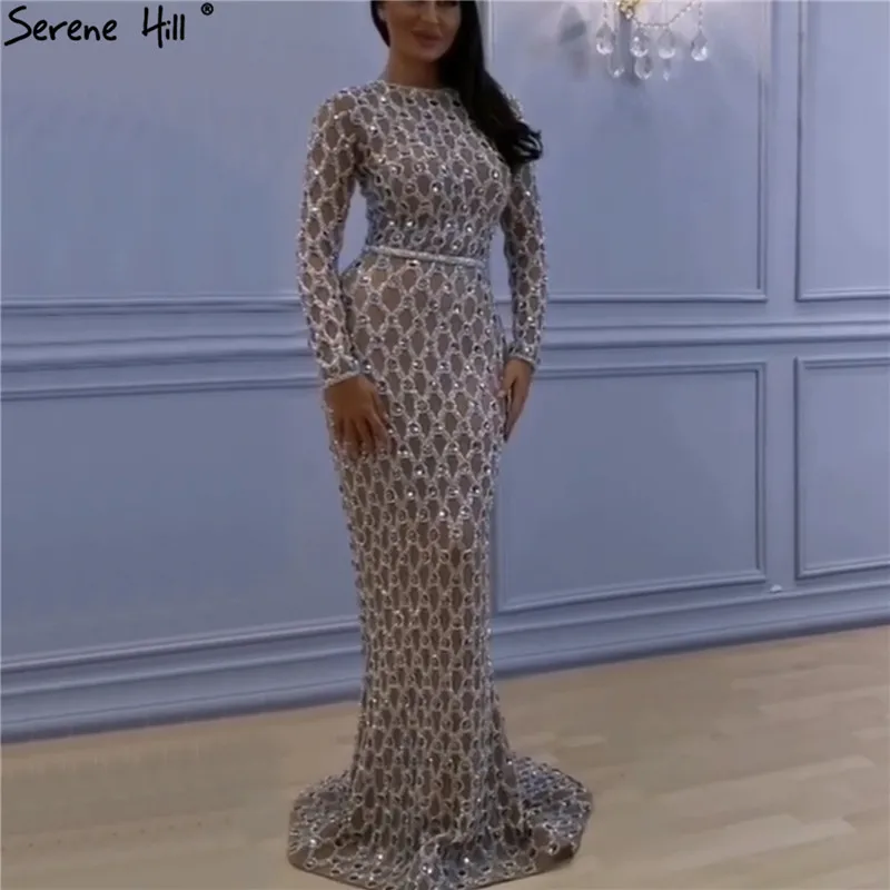 Muslim Long Sleeves Nude Silver Evening 