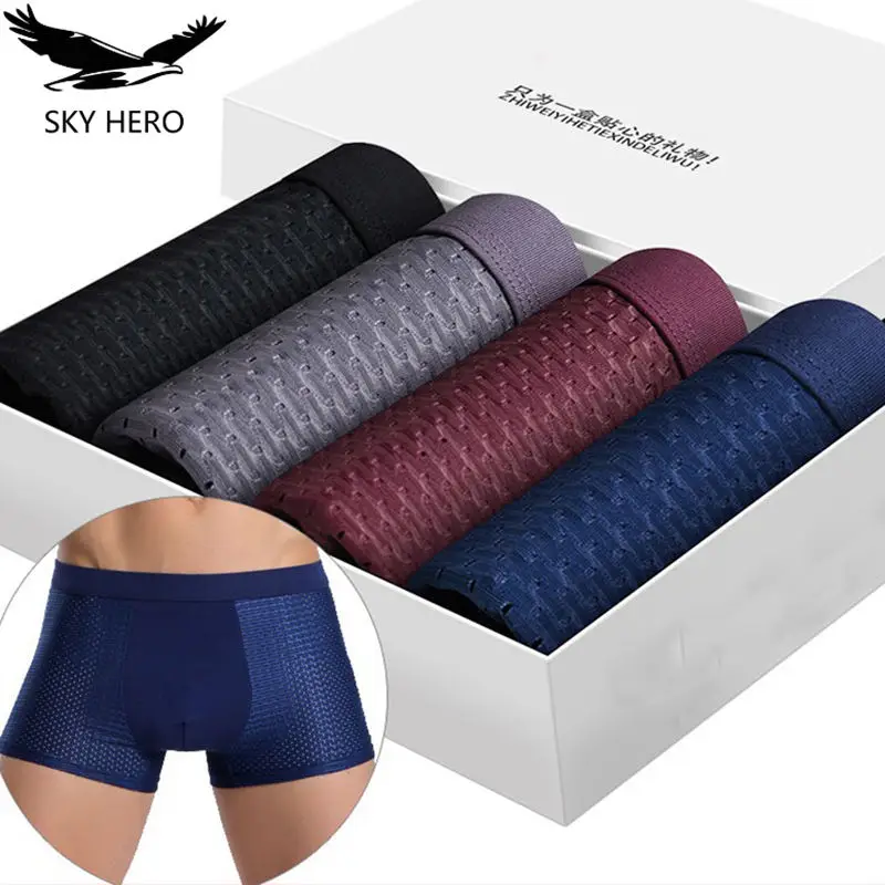4pcs/Lot Men's Panties Male Underpants Man Pack Shorts Boxers Underwear Slip Homme Calzoncillos Bamboo Hole Large Size 5XL6XL7XL