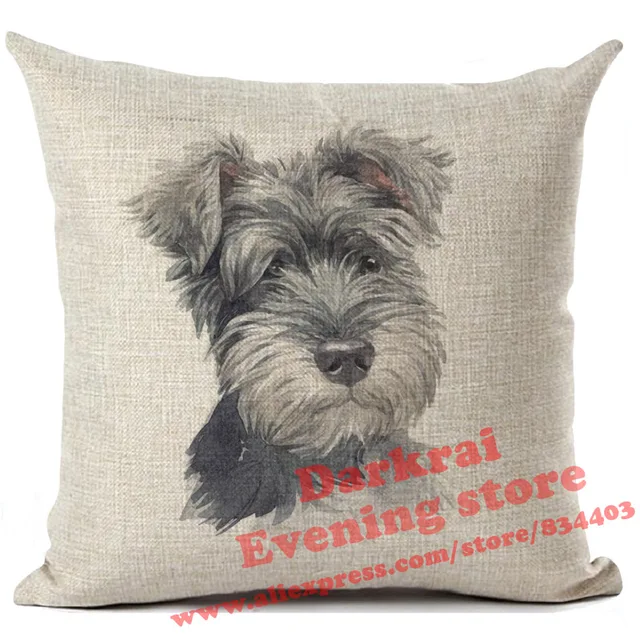 Rottweiler Schnauzer Bull Terrier Corgi Border Collie Dog Printed Linen Cushion 