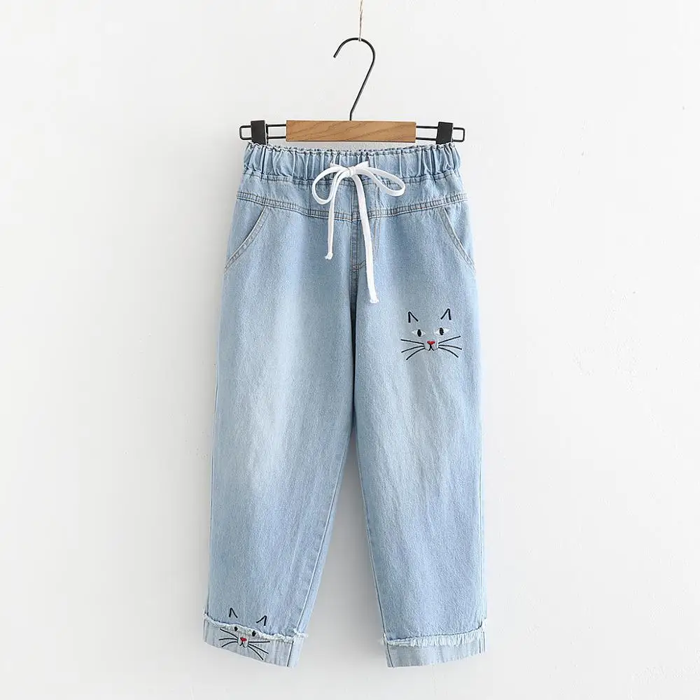 MUMUZI Denim Cropped trousers female 