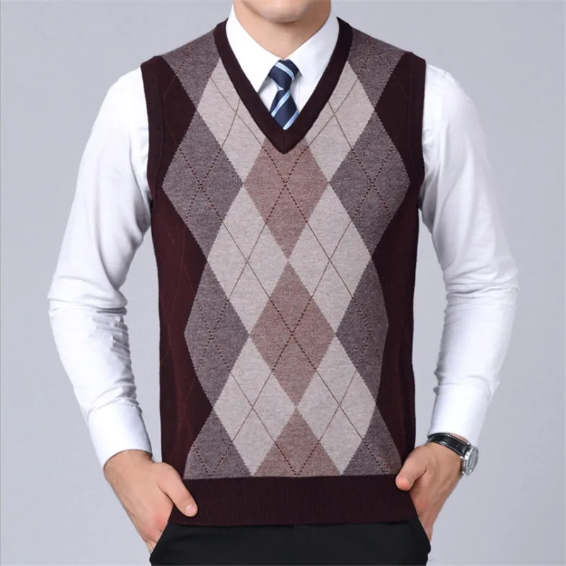 Mens Sweater Vest Casual Plaid 