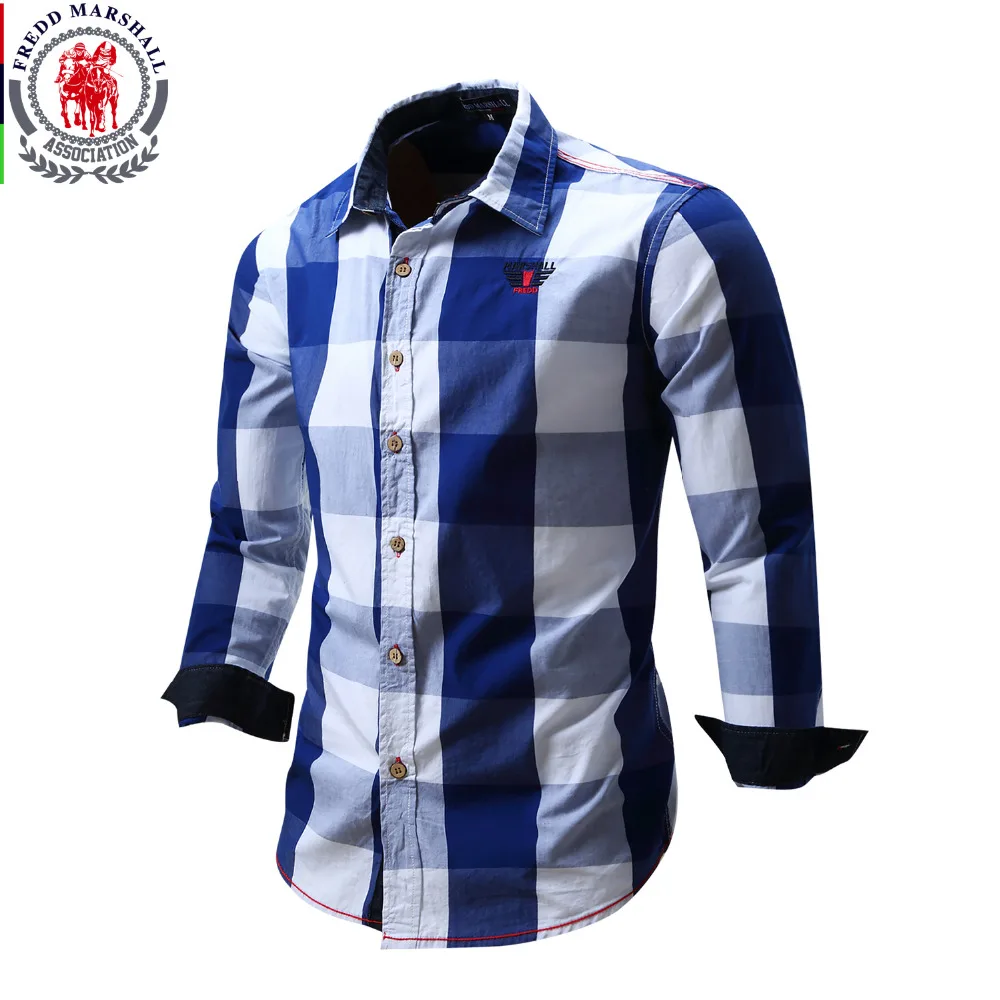 2020 New Men 100% Cotton Plaid Shirt Long Sleeve Slim Fit Dress Shirts Casual Fashion Business Social Shirt Plus Size M-3XL 099-animated-img