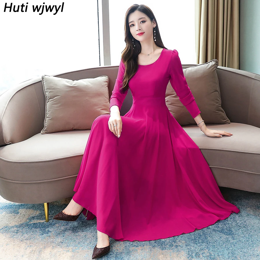 2022 Vintage Solid Long Sleeve Maxi 