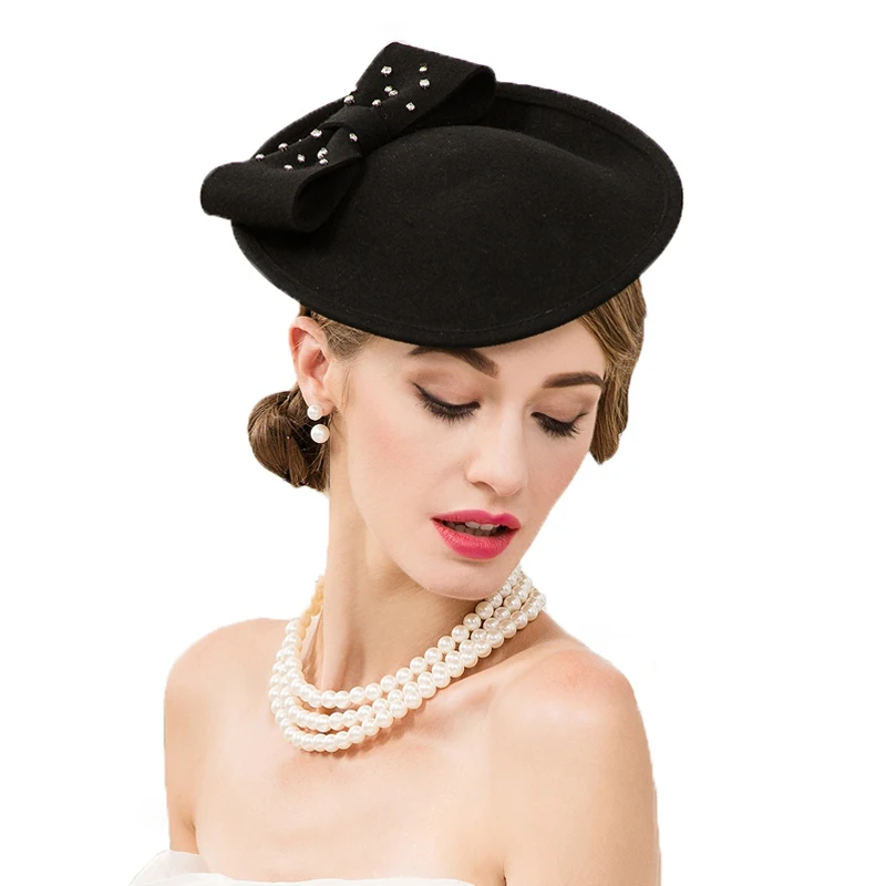 Women Elegant Wool Pillbox Hat 