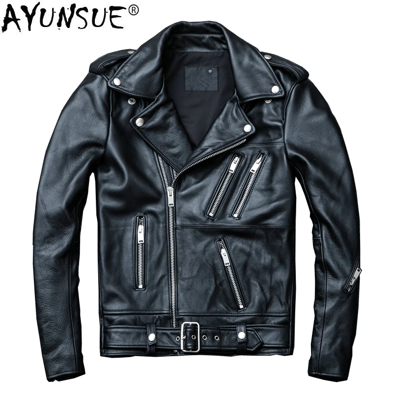 AYUNSUE Cow Genuine Leather Jacket Men 