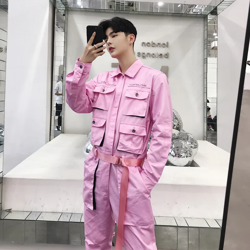 mens pink overalls