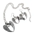 YACQ Guardian Angel Wing Heart Necklace Earrings Sets Antique Silver Color Women Girls Crystal Jewelry Gifts Dropshipping ENC06